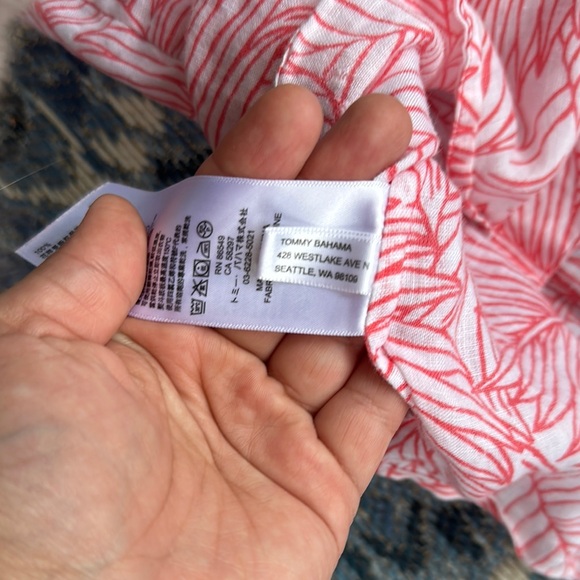 Tommy Bahama Pink and White 100% Linen Button Down Shirt - Picture 2 of 5